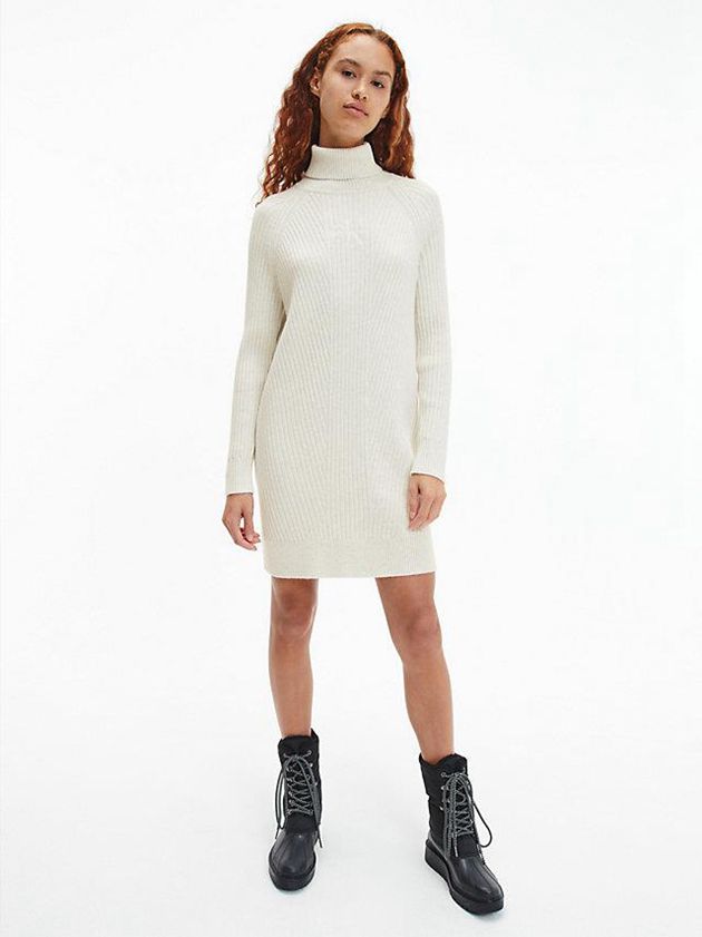 Calvin Klein USA Relaxed Roll Neck Jumper Womens Dress White 1254079-YG